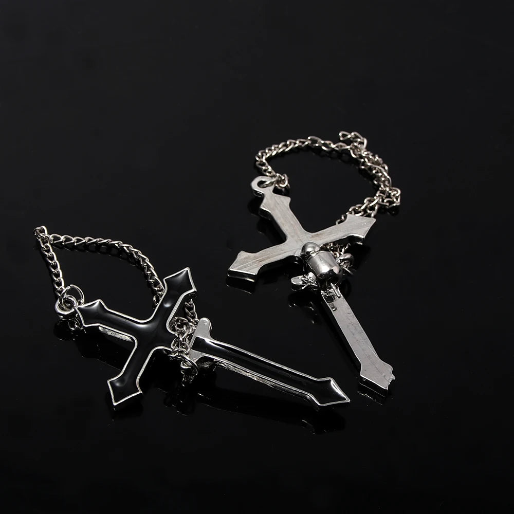 2Pcs Vintage Black Cross Earrings Punk Goth Long Chain Harajuku Streetwear Unisex Stud Earrings For Women Men Korean Jewelry Badiee Stylez