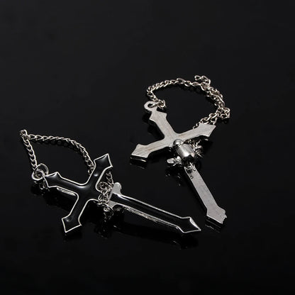 2Pcs Vintage Black Cross Earrings Punk Goth Long Chain Harajuku Streetwear Unisex Stud Earrings For Women Men Korean Jewelry Badiee Stylez