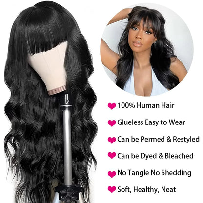 3X1 Glueless Wigs Human Hair with Bangs Body Wave Human Hair Wig with Bangs 3X1 Bleached Knots Lace Front Wig for Black Women Badiee Stylez