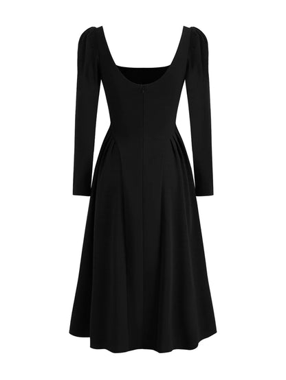 Women's Square Neck Pullover Dress, Casual Elegant Dress, Commuter Wind, Long Sleeve, Pure Color Polyester, New, 2025