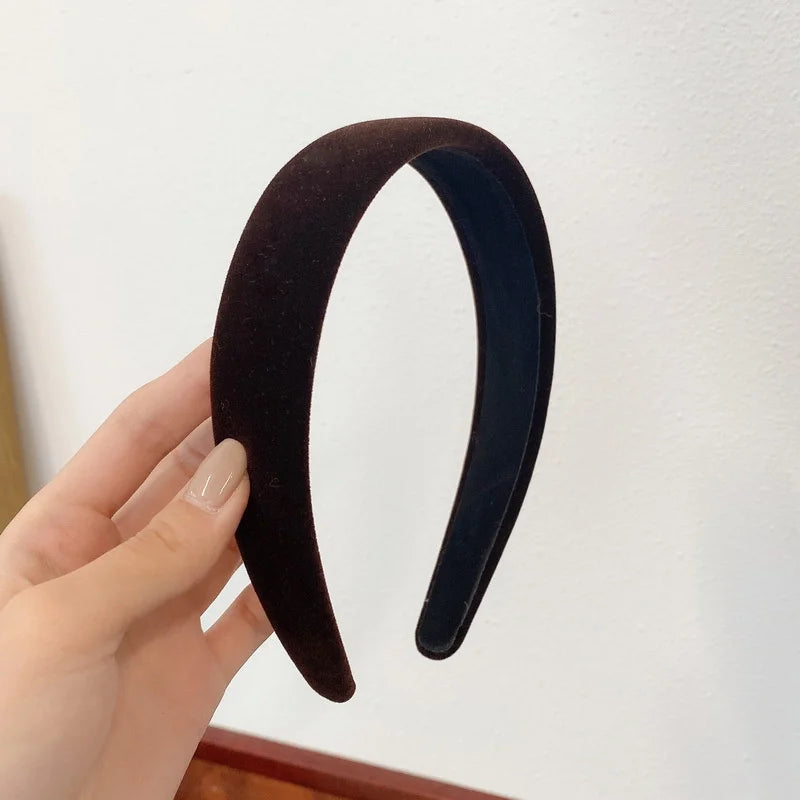 Autumn Winter Soft Velvet Cloth Sponge Padded Hairbands for Women Girls Casual Shopping Face Washing Dress Up Hair Accessories dark brown