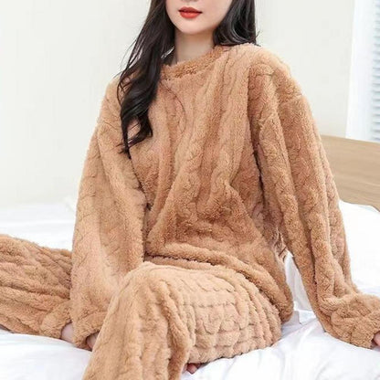 Women Warm 2 Piece Sets Thicken Soft Velvet Ribbed Fleece Set Pullover And Pants Casual Pajama Sets Women Autumn Winter 2023