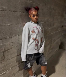 Hip-hop American Casual Y2k Harajuku Pullover Fun Letter Printing Niche Personalized Design Long-sleeved T-shirt Top Streetwear