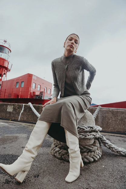 AS AW25 new design knitting cable cardigan + ribbing mockneck dress maxi length match for lady wear