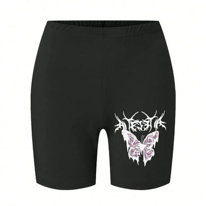 Casual Women Fitness Short Pantsbeautiful Dreamy Purple Butterfly Prints Leggings Short High Elastic Soft Thin Female Sportswear