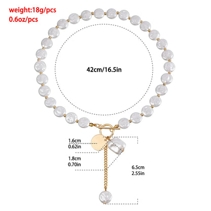 Simple Single-layer Baroque Imitation Flat Pearl Necklace Accessories Cool and Stylish Sweater Chain Jewelry