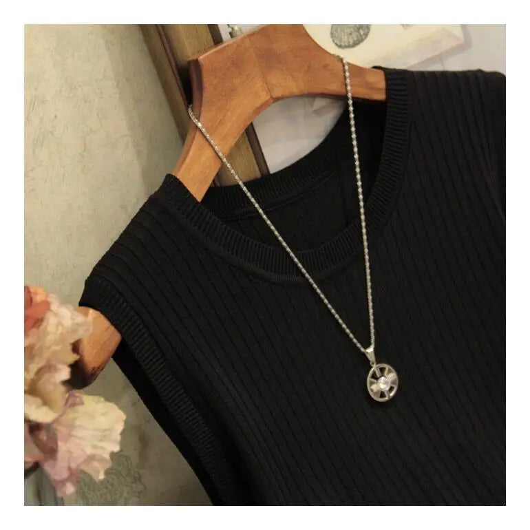 Summer Women Knitted Loose Sweater Vests Sexy O-Neck Sleeveless Knitwear Tank Tops YRFZ-N6634