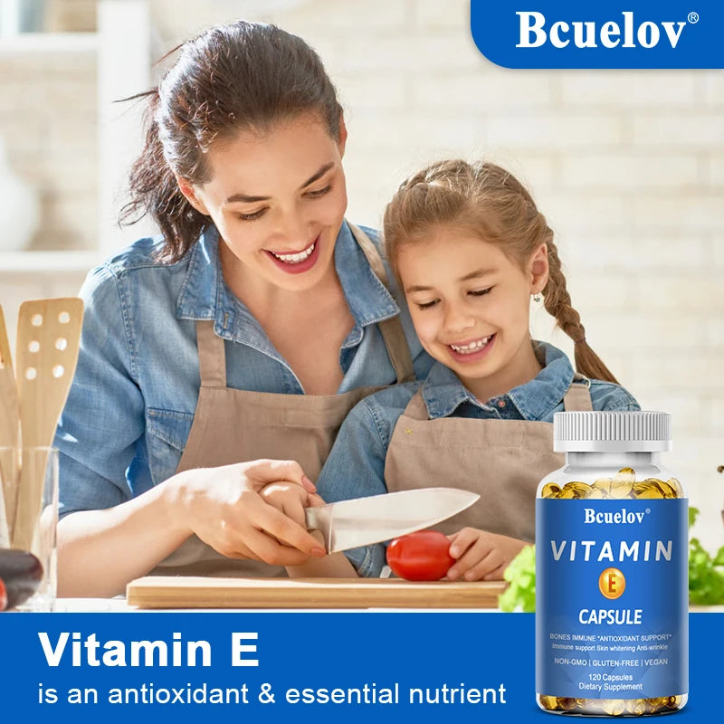 Bcuelov Vitamin E Softgels, Antioxidant Supplements, Easily Absorbed - Supports Skin, Heart & Immune Health Capsules, Non-GMO