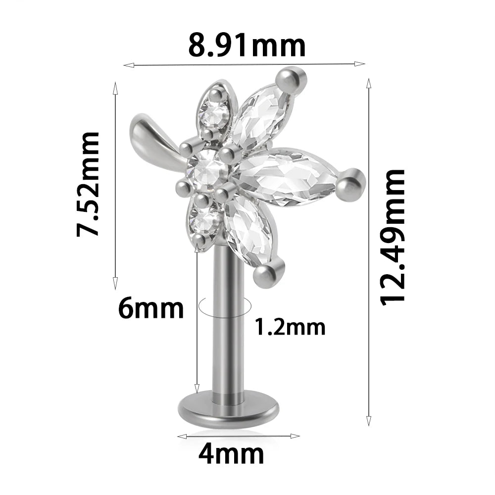 361L Surgical Steel Marquise Vertical Post Helix Piercing Crown/Butterfly Earrings Cartilage Helix Stud Body Piercing Jewelry 1PC Silver Style D