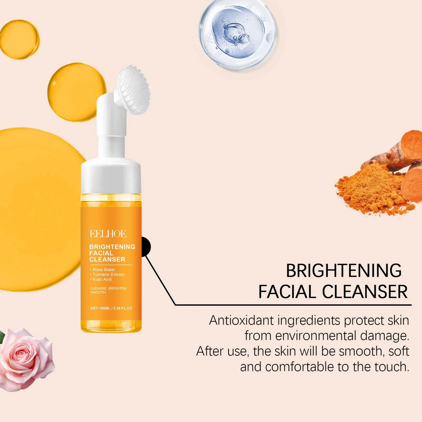 Turmeric Cleansing Milk Foam Facial Cleanser Cleanses Dirt And Grease Brightens Skin Hydrating And Moisturizes Face Care Product