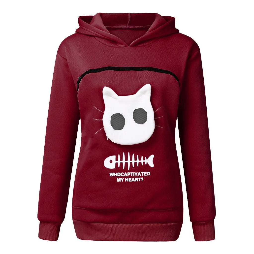 S-3XL Cat Lovers Hooded Sweatshirt Kangaroo Dog Pet Paw Dropshipping Pullovers Cuddle Pouch Fish Pocket Hoodie WR
