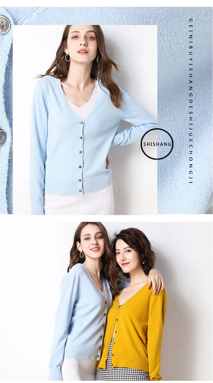 Women Cardigans 2025 Single Breasted Solid Knitted Shirt Spring Autumn Cardigan Korean Fashion V-neck Sweaters Knit Outerwear