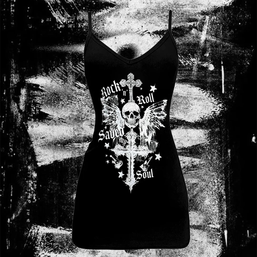 EMO girl Y2K Style Vintage Women Dress Punk Skull Print Casual Dress Female Graphic Fashion Dress 2000s Cool girls Gothic Dress black