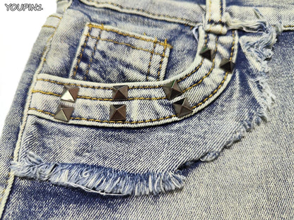 Sexy Low Rise Denim Super Shorts Women's Summer Elastic Slim Skinny Rivet Vintage Blue Short Jeans Y2k Versatile Pants