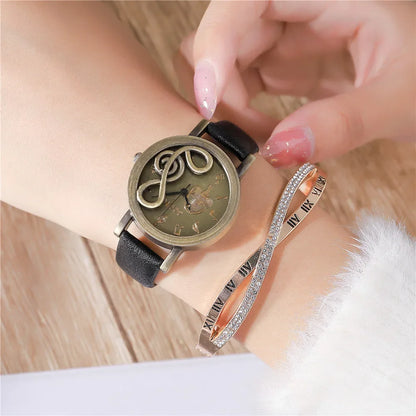 Vintage Women Watches Personalized Music 3D Style Leather Band Ladies Dress Waches Casual Outdoor Wristwatch Relogio Feminino