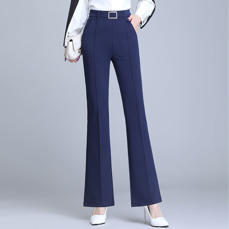 Office Lady Elegant Fashion Flare Pants Spring Autumn Diamonds High Waist All-match Solid Women Casual Straight Trousers 2022 Badiee Stylez