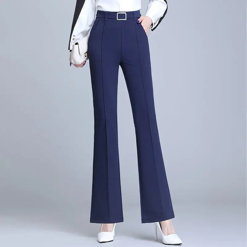 Office Lady Elegant Fashion Flare Pants Spring Autumn Diamonds High Waist All-match Solid Women Casual Straight Trousers 2022 Badiee Stylez