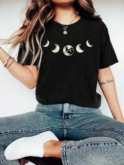 Plus - Size Mysterious Moon Phase Graphic Tee, Black Short - Sleeve black