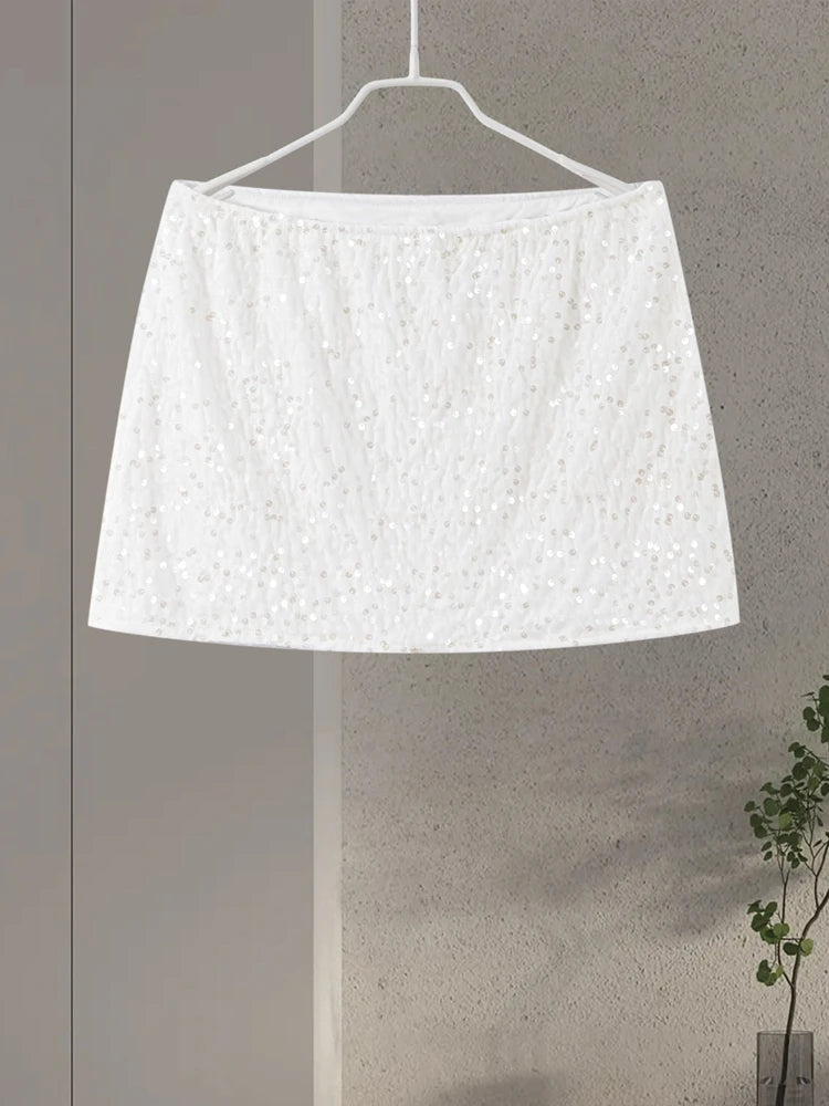 O-neck Vest Mini Skirt Suits Women Sexy sparkly Sequined Sleeveless Tank Tops With Bodycon Short Skirts Fashion Ladies Beachwear