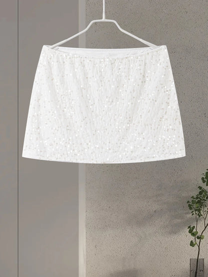 O-neck Vest Mini Skirt Suits Women Sexy sparkly Sequined Sleeveless Tank Tops With Bodycon Short Skirts Fashion Ladies Beachwear