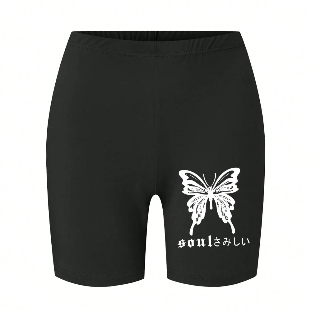 Casual Women Fitness Short Pantsbeautiful Dreamy Purple Butterfly Prints Leggings Short High Elastic Soft Thin Female Sportswear