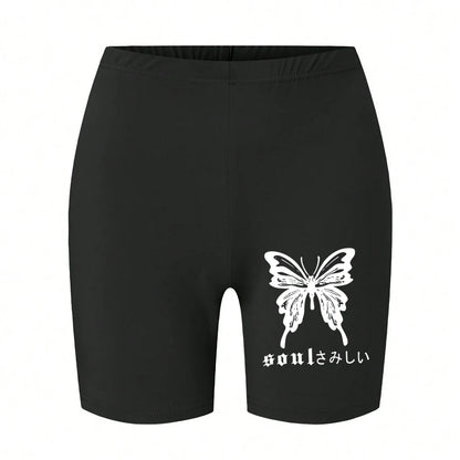 Casual Women Fitness Short Pantsbeautiful Dreamy Purple Butterfly Prints Leggings Short High Elastic Soft Thin Female Sportswear