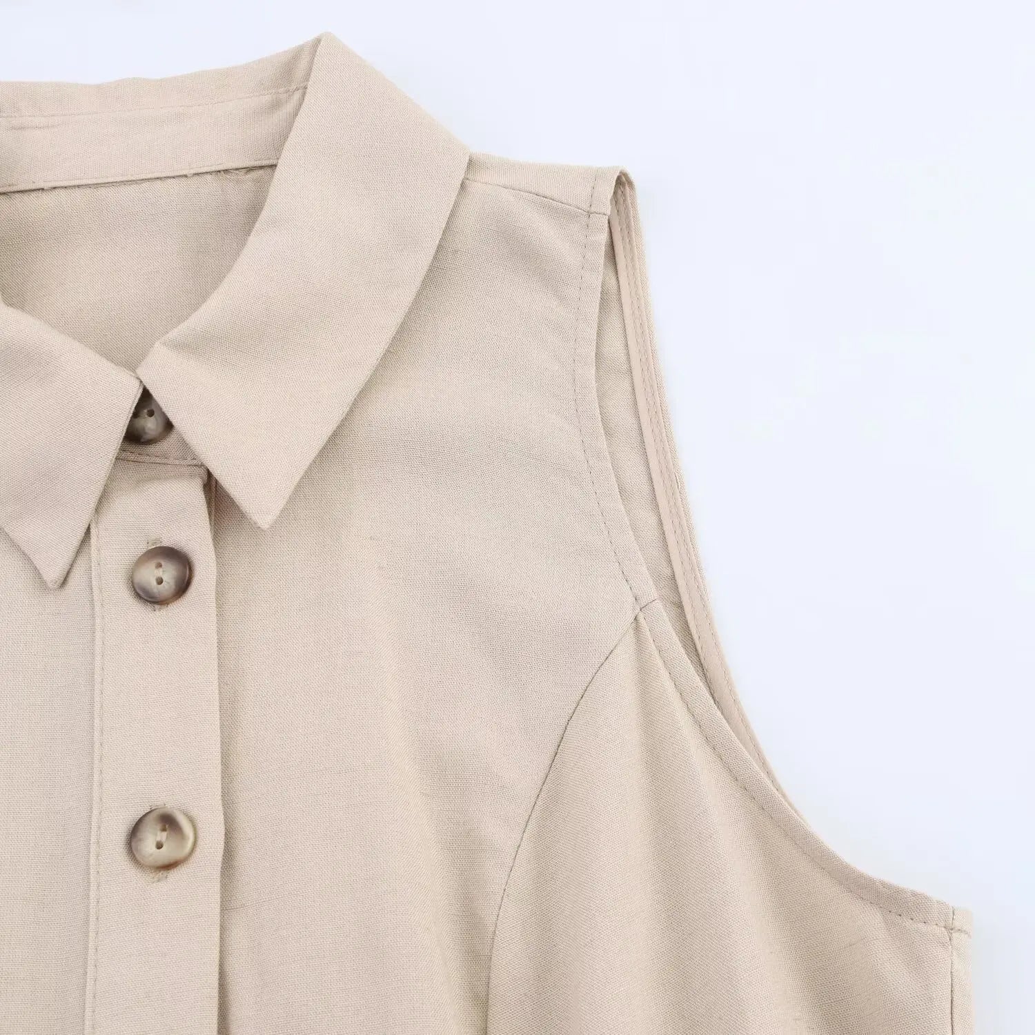 PB&ZA2025 Summer New Arrivals Women's Casual Fashion Simple Commuter Belt Sleeveless Lapel Mini Dress