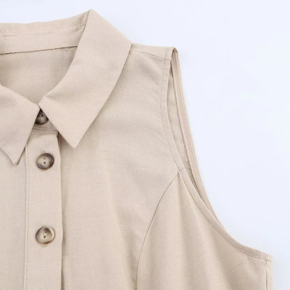 PB&ZA2025 Summer New Arrivals Women's Casual Fashion Simple Commuter Belt Sleeveless Lapel Mini Dress