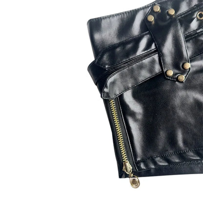 Vintage Nightclub Sexy Low Waist Pu Leather Belt Ultra Shorts Boots Women's Fashionable Versatile Female Dressing Shorts