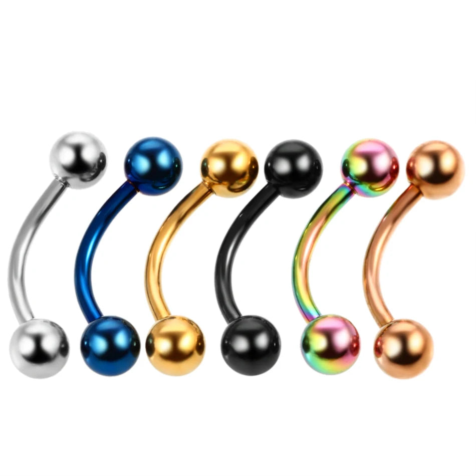 1PC 6/8/10mm Stainless Steel Banana Piercing Ring 3mm Ball Eyebrow Piercing Curved Barbell Ring Snug Daith Helix Rook Earring Badiee Stylez