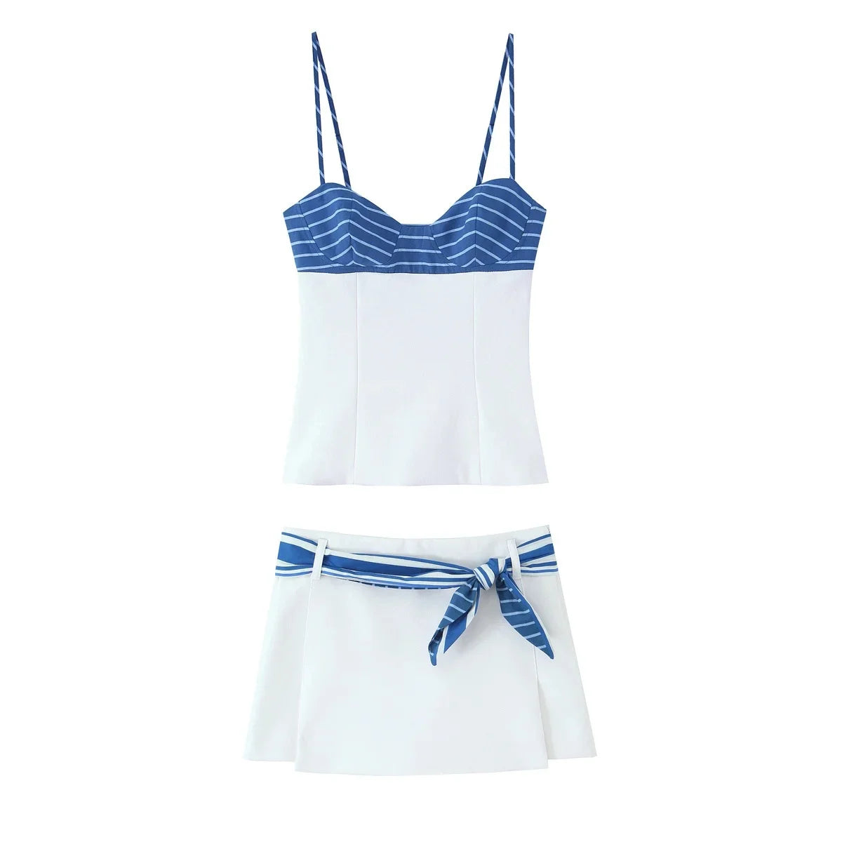 TRAFZA Sweet High Street Slim Lady Set Contrasting Colors Tops Or Belt Shorts 2025 Summer Fall Fashion Holiday Cute Shorts Set Badiee Stylez