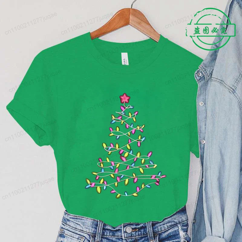 Women'S T-Shirts Clothing Round Neck Casual Tops Christmas Lights Xmas Tree Simple Design Style T-Shirts Harajuku Streetwear