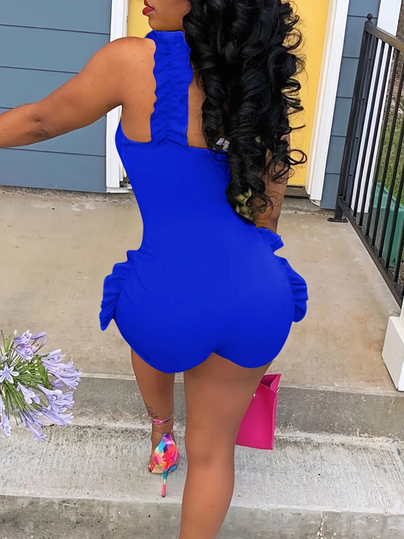 Ruffle Deep V Neck Summer Romper Sexy Bow Tie Short Jumpsuit Women Sleeveless Casual Playsuit Overalls Rompers