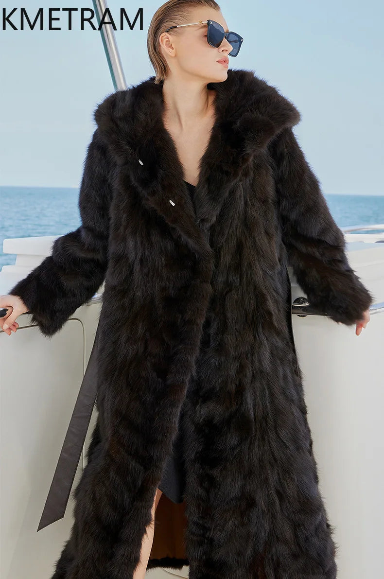 100% Natural Sable Fur Jacket Woman High Quality Long Real Fur Coat with Hood Winter Coats Women Clothing 2025 шуба женская Badiee Stylez