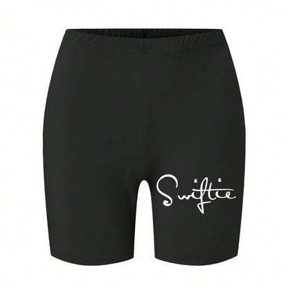 Trend Women Sports Shorts Simple White Line Letter Graphic Print Tight Shorts High Elastic Comfortable Soft Thin Female Clothes