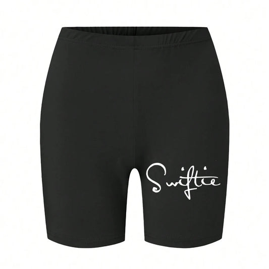 Trend Women Sports Shorts Simple White Line Letter Graphic Print Tight Shorts High Elastic Comfortable Soft Thin Female Clothes