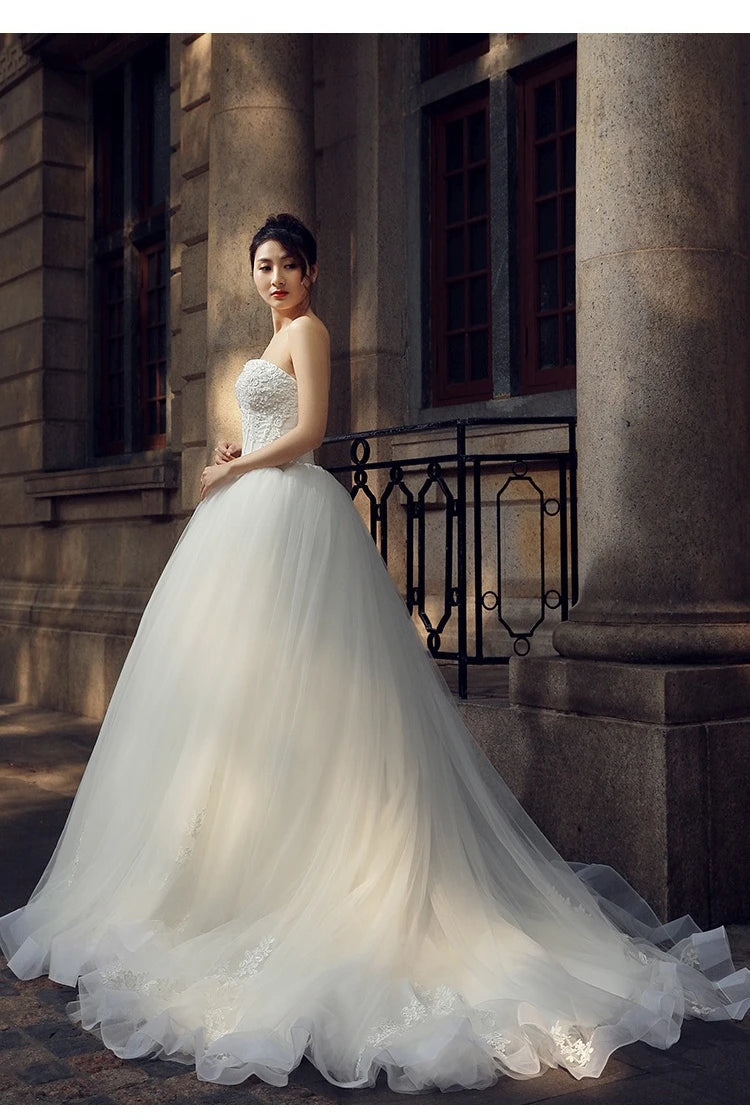 Strapless Wedding Dress 2025autumn New Style Elegant and Graceful Bride Slimming Palace Style Sexy Lace Puffy Dress Formal Dress Badiee Stylez