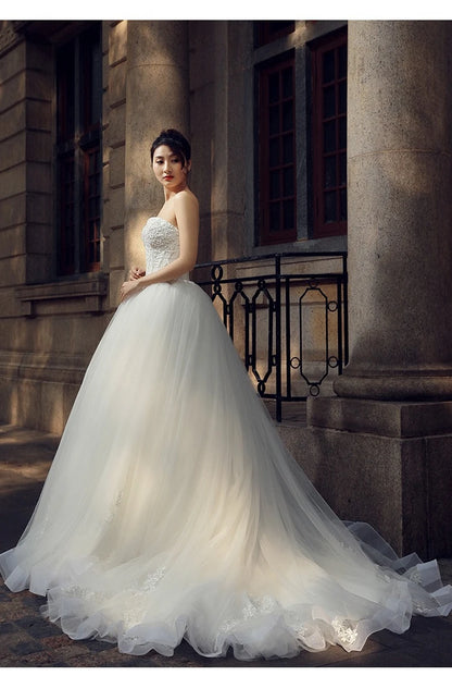 Strapless Wedding Dress 2025autumn New Style Elegant and Graceful Bride Slimming Palace Style Sexy Lace Puffy Dress Formal Dress Badiee Stylez