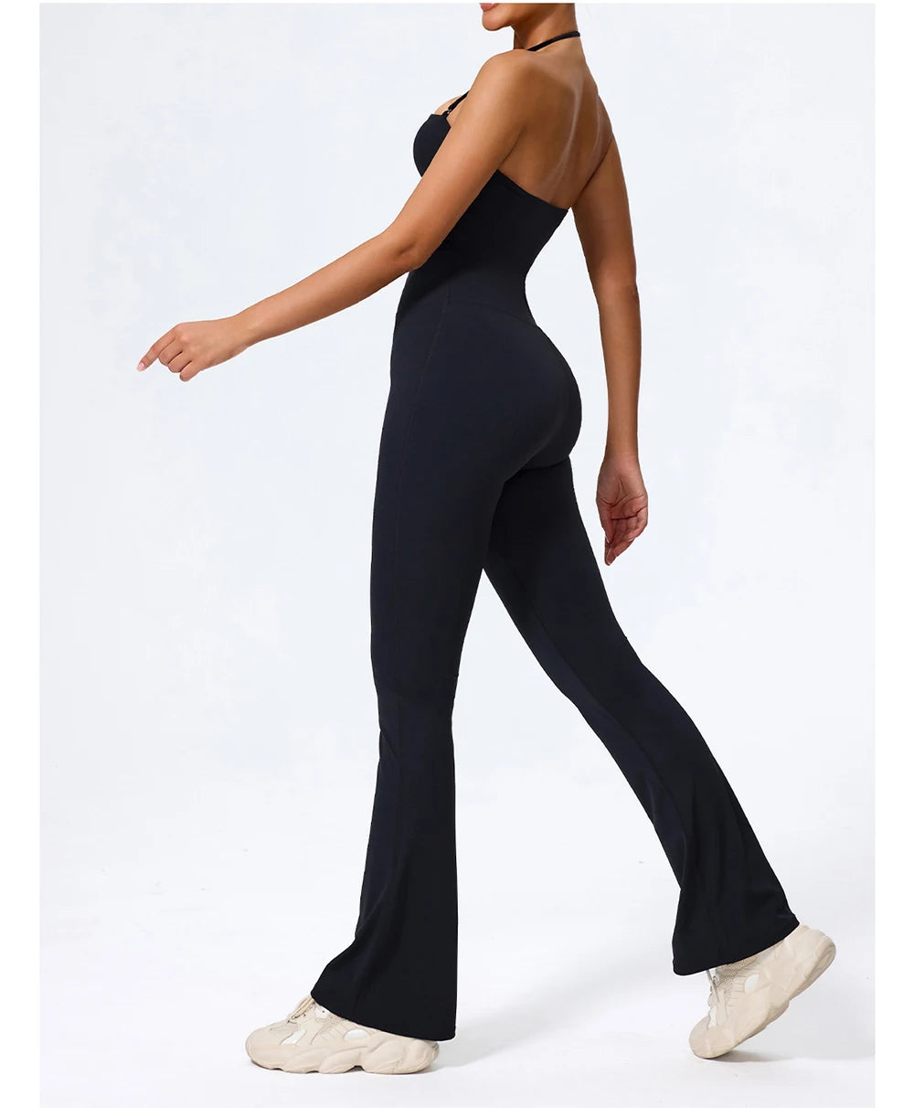 Fashionable Peach-Shaped Hip-Lifting And Neck-Hanging Yoga Jumpsuit For Women Casual And Slightly Flared Fitness Yoga Wear Badiee Stylez