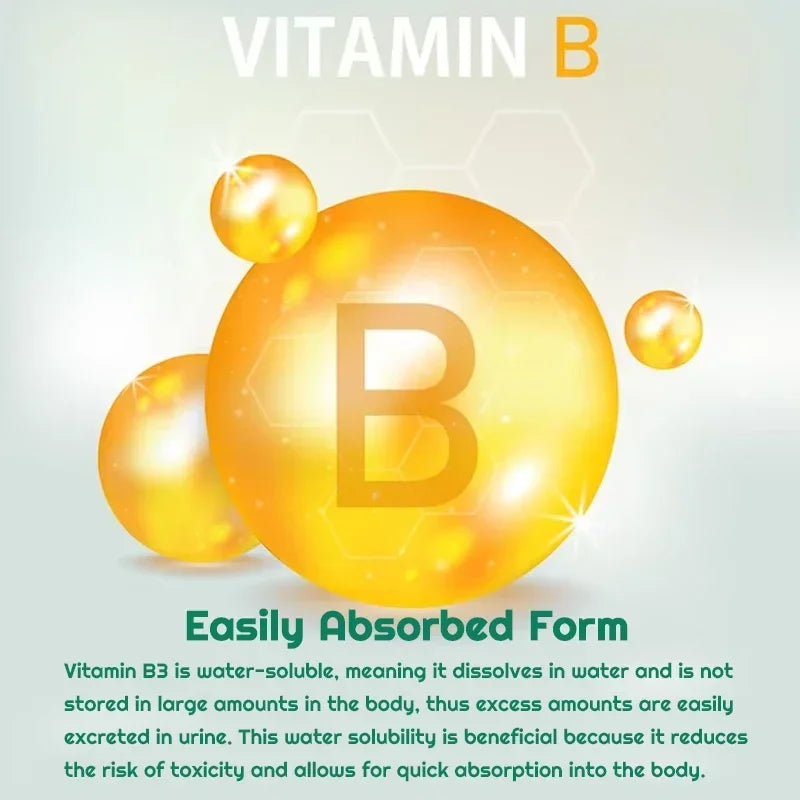 Niacinamide Vitamin B3 Capsules - Supports Brain Function and Heart Health, Boosts Energy Production, and Enhances Immunity