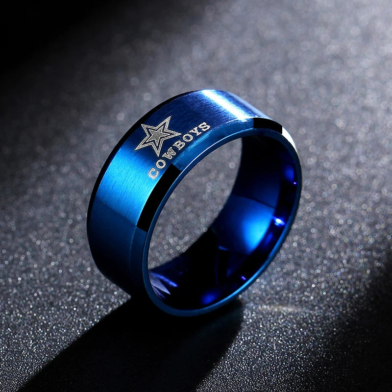 MOREDEAR 8mm Black Titanium Ring Dallas Cowboys For Men and Women