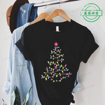 Women'S T-Shirts Clothing Round Neck Casual Tops Christmas Lights Xmas Tree Simple Design Style T-Shirts Harajuku Streetwear