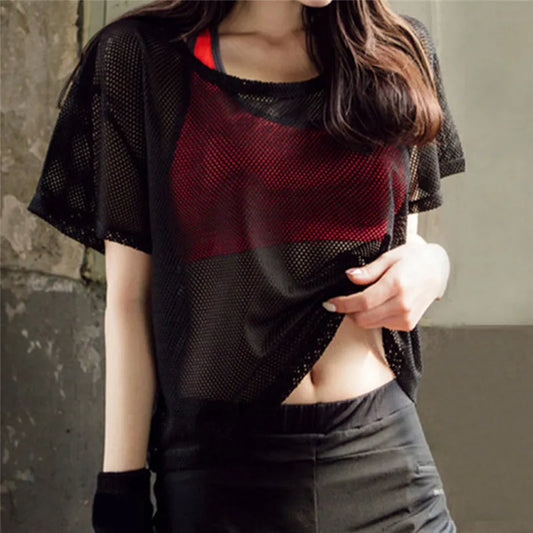 2025 Sexy Mesh Yoga Shirt Quick Dry Sport Fitness Female Running Shirt Gym Clothes Tank Top Workout Exercises T-Shirt Sportwear