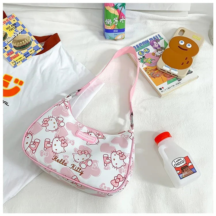 Miniso Hello Kitty Underarm Bag for Women Y2K Sanrio Kuromi Mymelody Messenger Tote Bag Cute Girls Shoulder Bag Purses Handbag