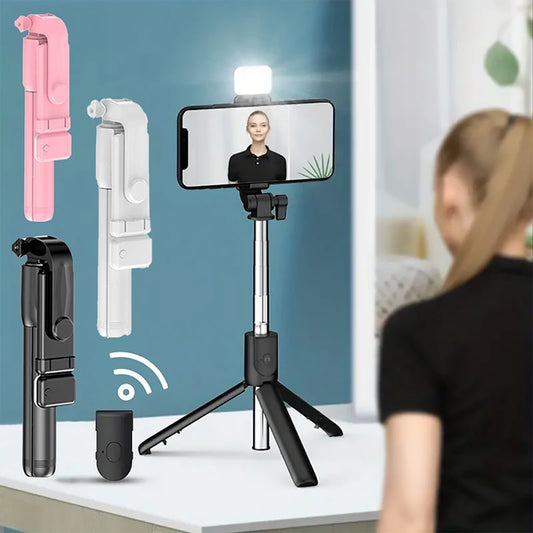 Portable Bluetooth Selfie Stick Tripod Holder with Remote Shutter Fill Light Extendable Wireless Remote Retractable Phone Stand Badiee Stylez