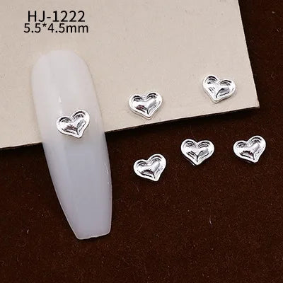 20PCS 3D Glossy Gold Silver Metallic Love Heart Various Crook Frame Solid Alloy Nail Art Rhinestones Decorations Manicure Charms HJ-1222
