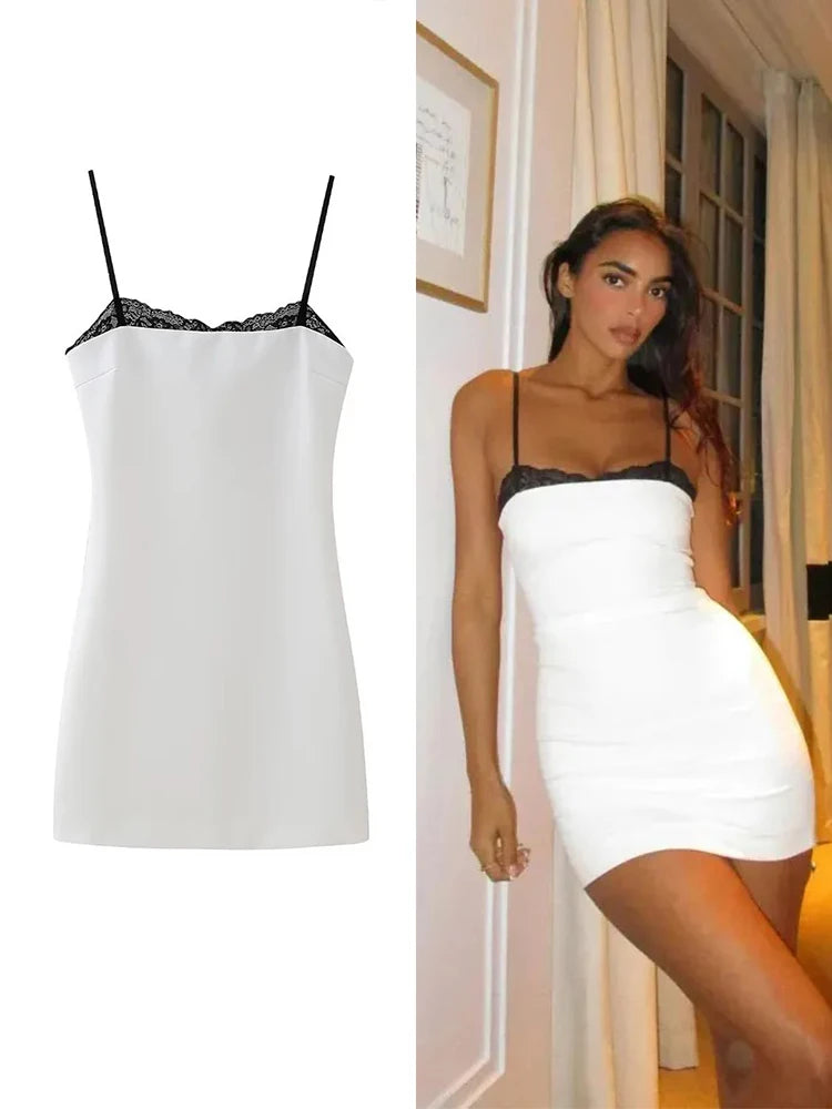 TRAFZA Women Sexy Lace Splicing Dress Fashion Slim Strapless Spaghetti Straps Mini Dresses Evening Party Sexy Short Dresses Badiee Stylez