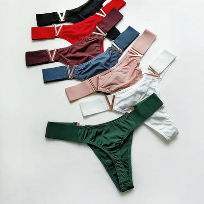 Europe and the United States sexy V-shaped metal thong sports hip lift low waist high fork T pants women thong lingerie cute