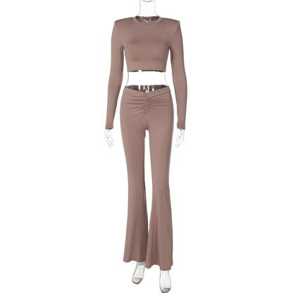 Hawthaw Women 2024 Spring Autumn Long Sleeve Crop Tops Long Pants Two Piece Matching Sets Outfits Wholesale Items For Business
