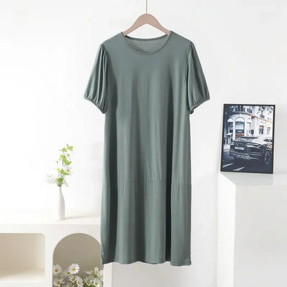 Plus size Summer women's Loose dress short sleeves solid color XL to 8XL dresses mocha